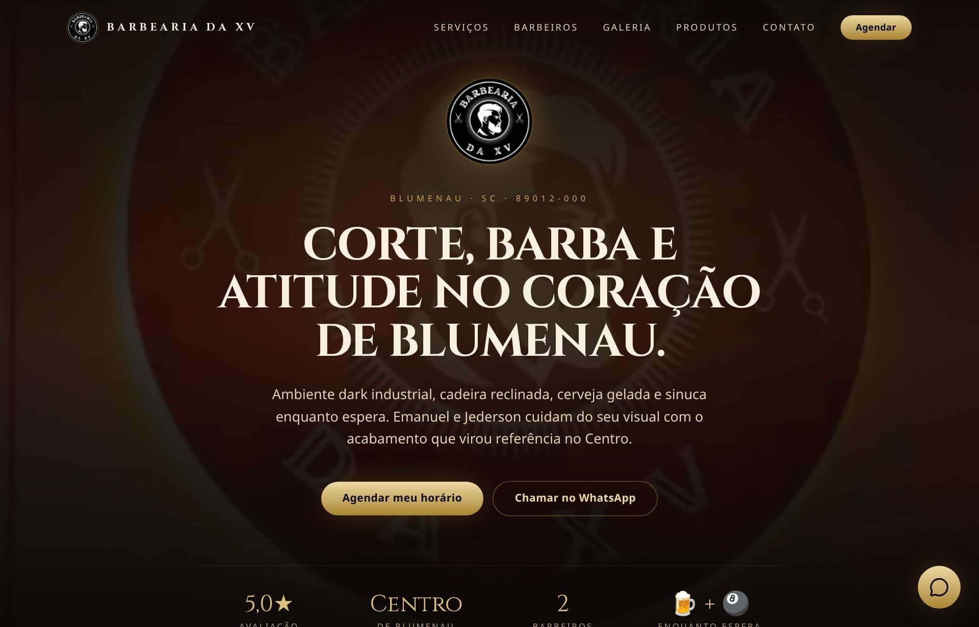 Site da Barbearia da XV, feito pelo Kortar