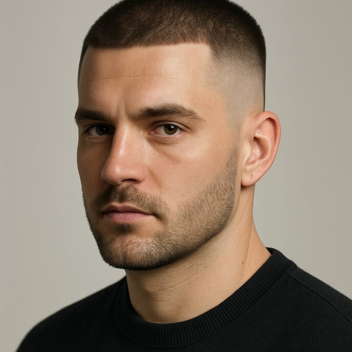 Corte Buzz Cut + Skin Fade — frente