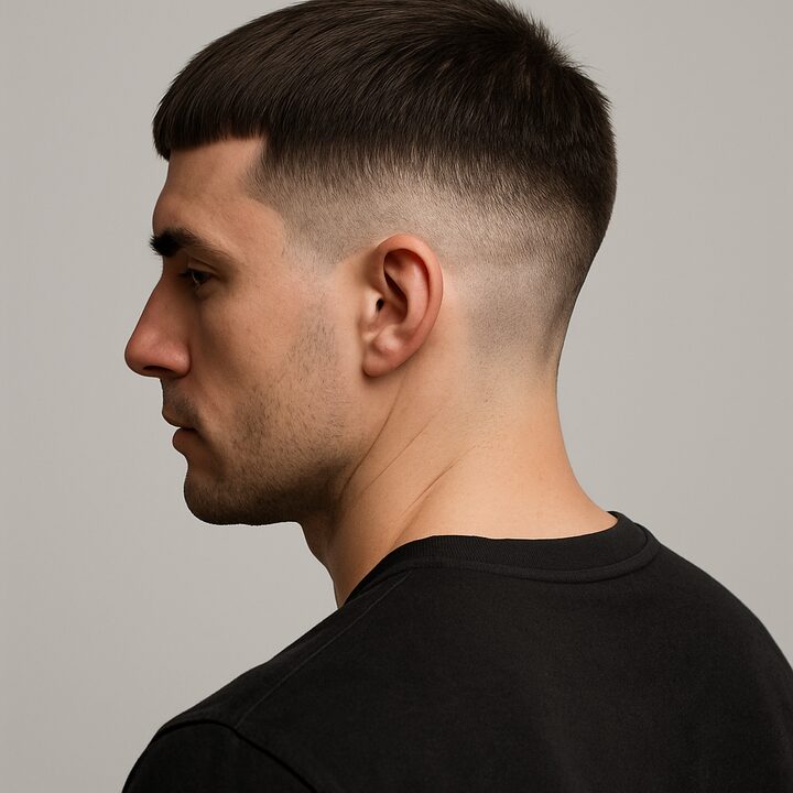 Corte Caesar + Low Fade — lateral