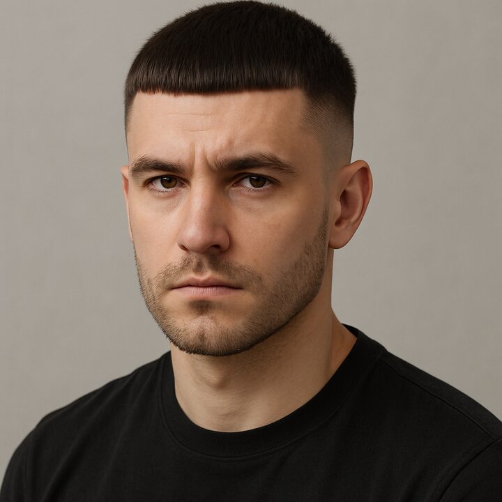 Corte Caesar + Low Fade — frente