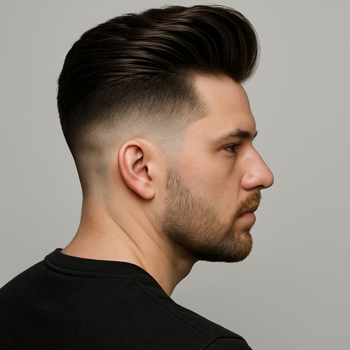 Corte Pompadour + High Fade — lateral