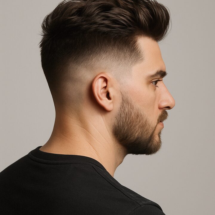 Corte Quiff Texturizado + Mid Fade — lateral