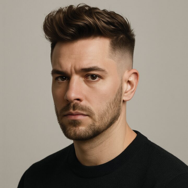Corte Quiff Texturizado + Mid Fade — frente