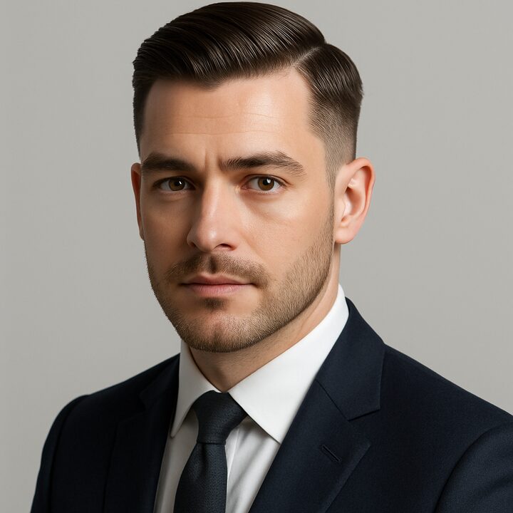 Corte Side Part + Taper (social) — frente