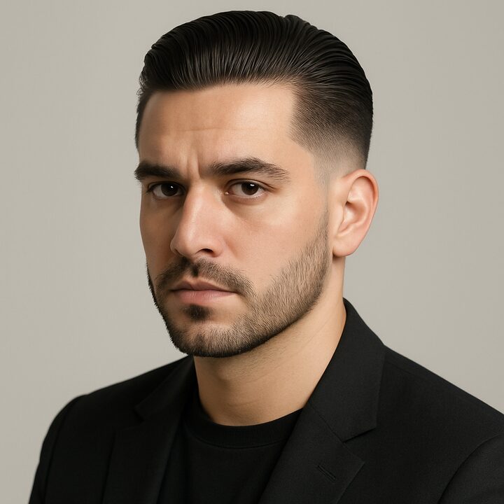 Corte Slick Back + Drop Fade — frente